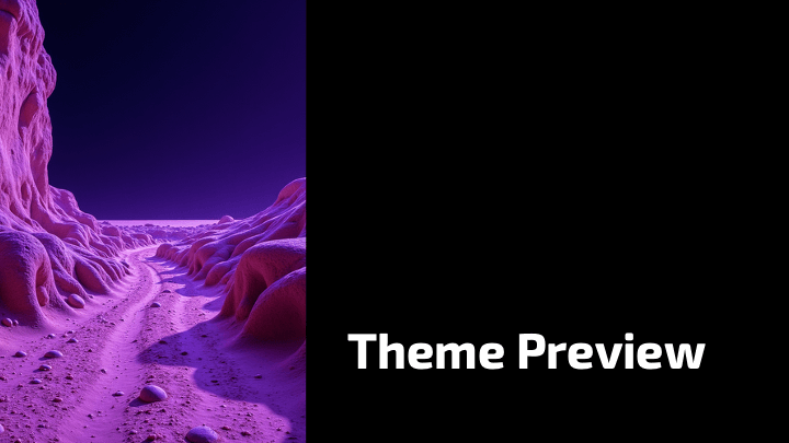 Black minimalist slide with vibrant purple and pink cosmic landscape photography